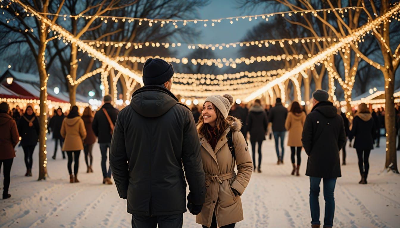 Festive Winter Park at Night: A Realistic Photography