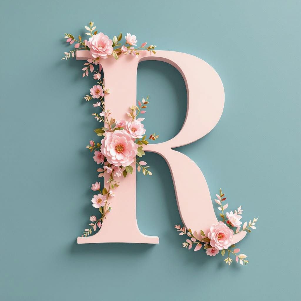 Elegant Letter R Design with Pastel Colors and Floral Accent...