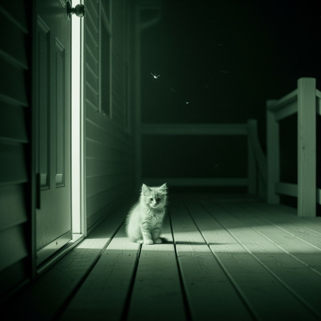 Kitten on Porch in Night Vision