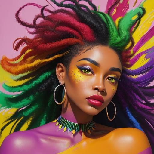 Expressionist Woman with Peacock Feathers Portrait