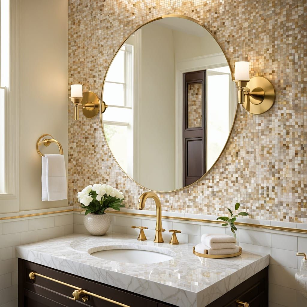 Elegant Greek Revival Bathroom with Gold Accents