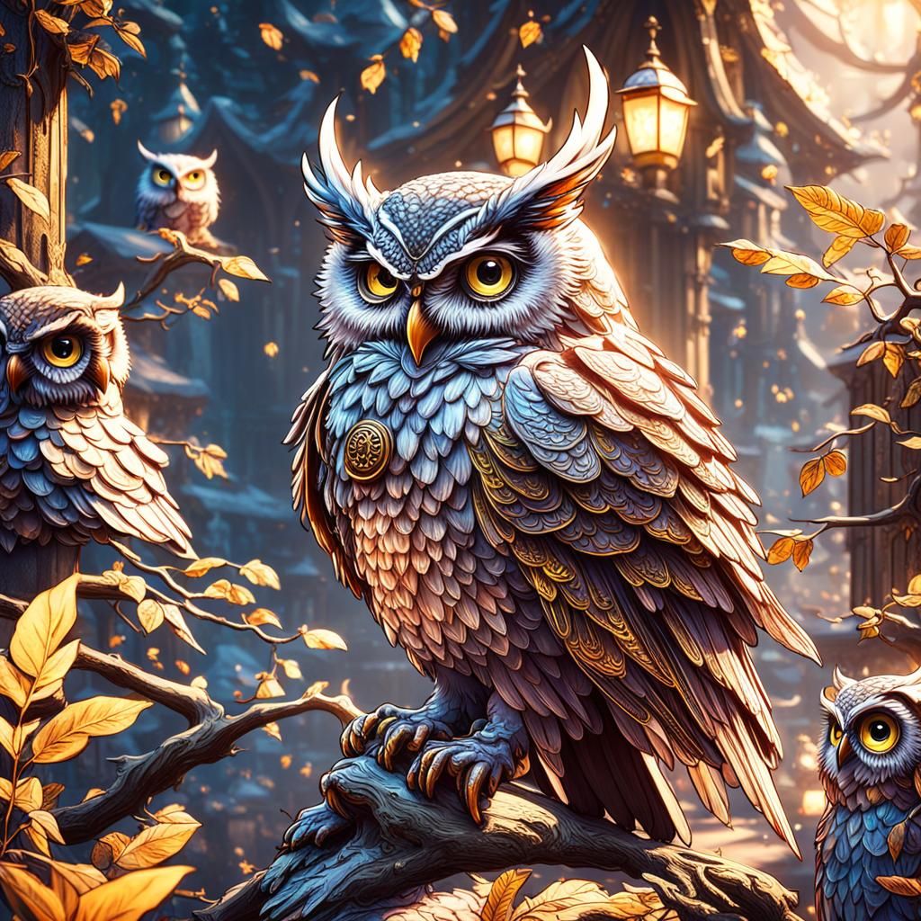 Enchanting Owl Fairy with Owls: Fantasy Art