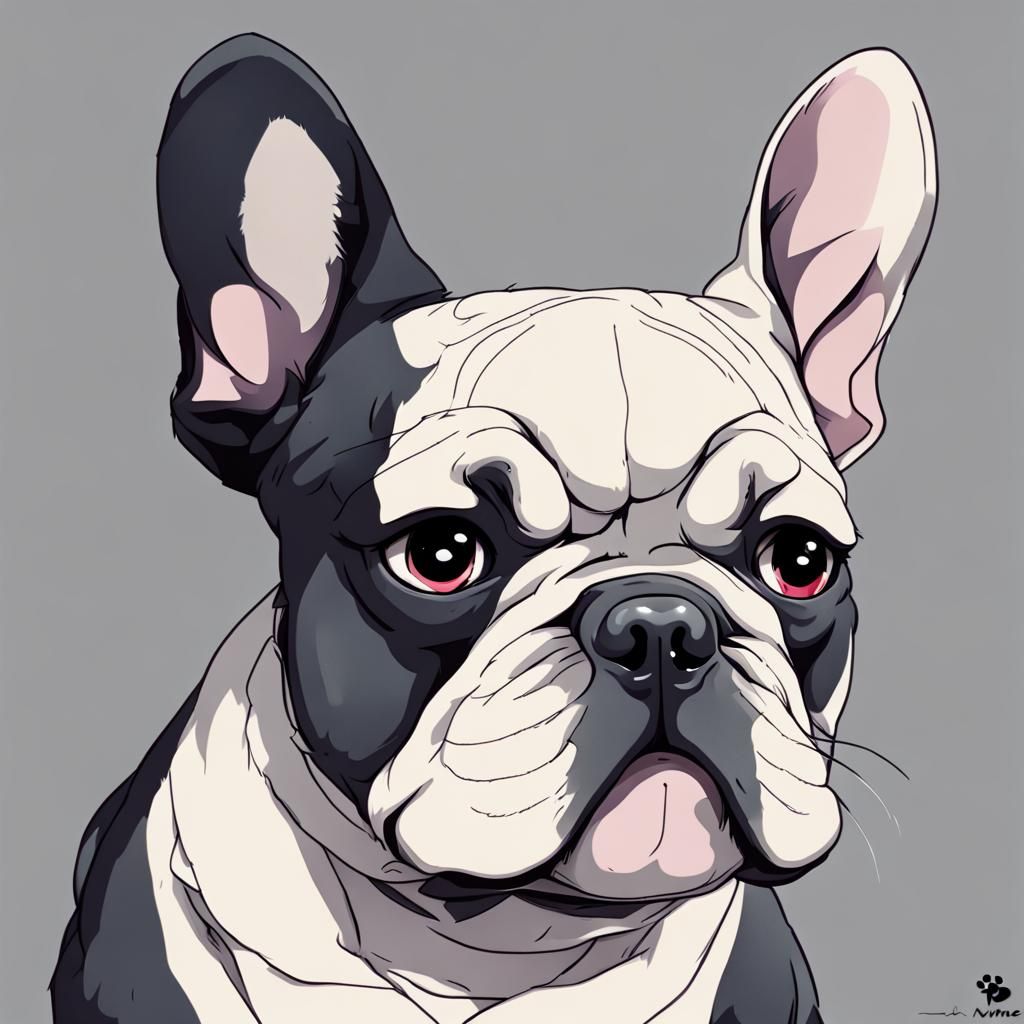 Sad-Eyed French Bulldog in Anime Style