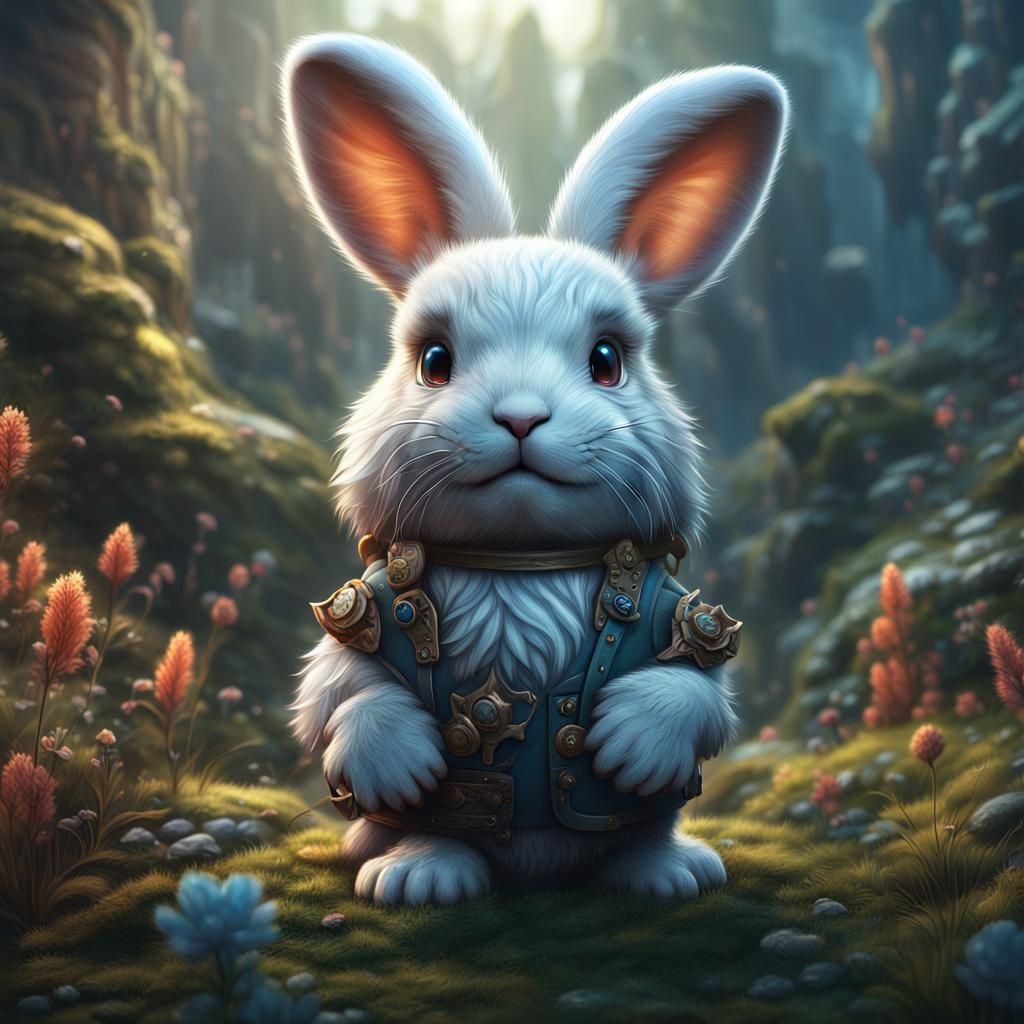 Cute Fluffy Rabbit: Detailed Fantasy Concept Art