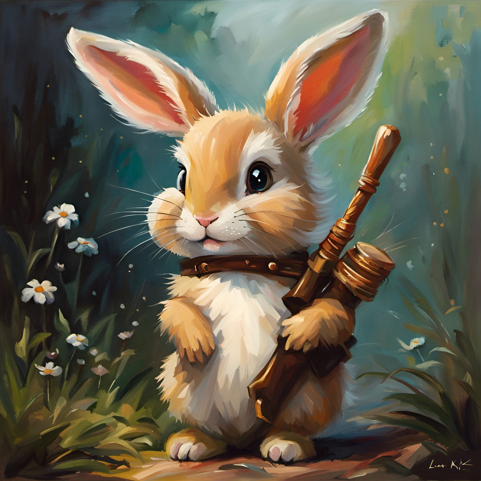 Adorable Bunny Oil Painting in Expressive Style