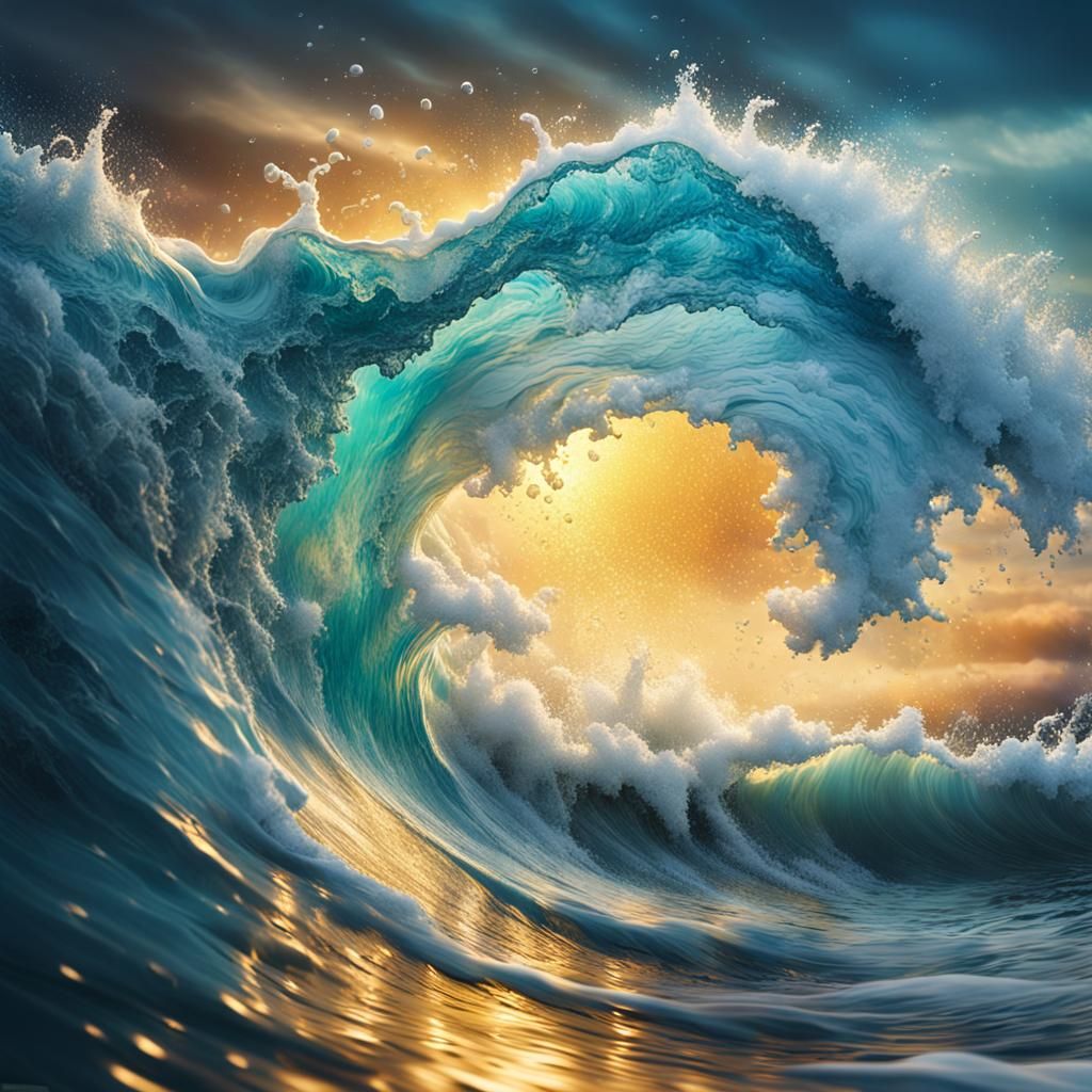 Stormy Sea in Glass: Hyperrealistic Splash Art