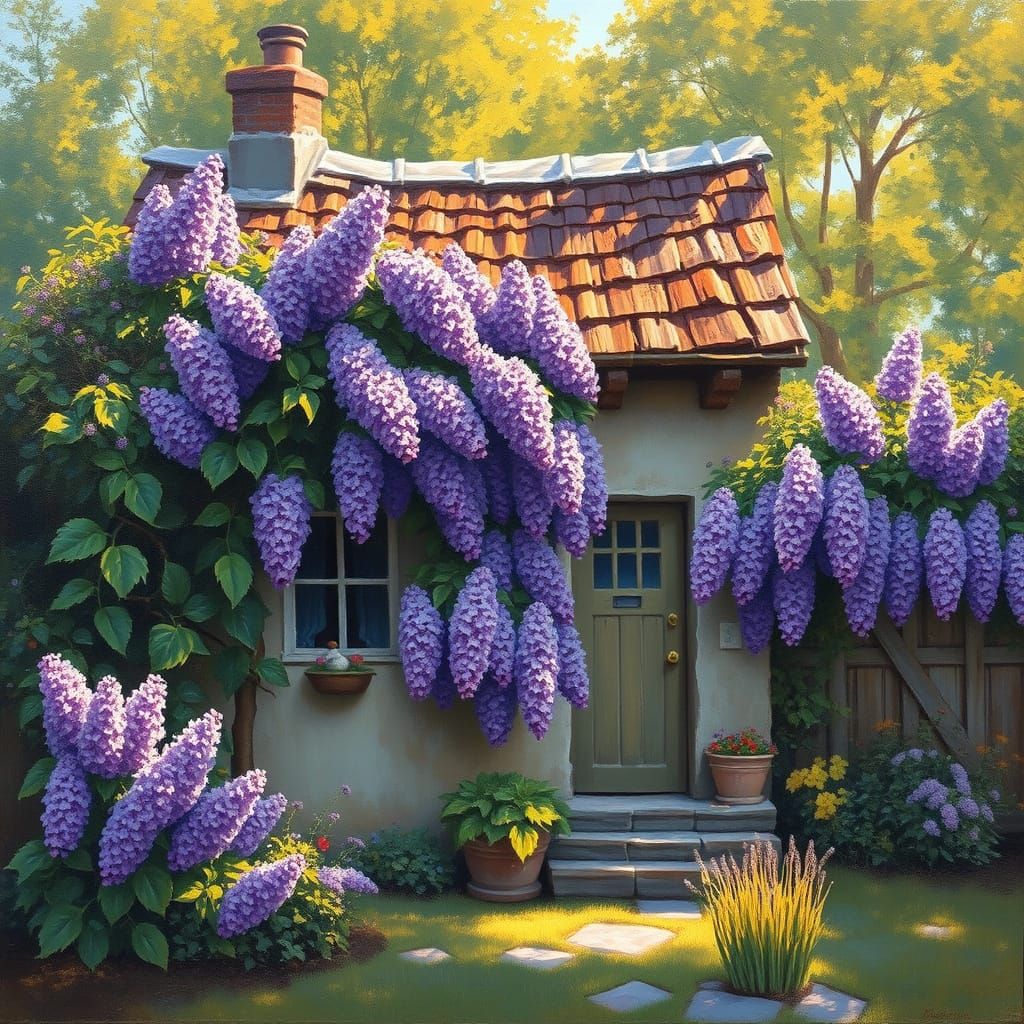 Rustic Cottage in Realistic Oil Painting Style