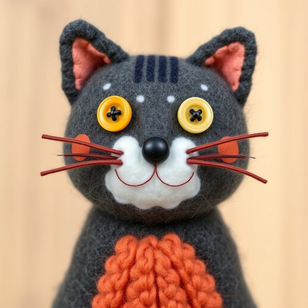 Adorable Felt Cat in Folk Art Style