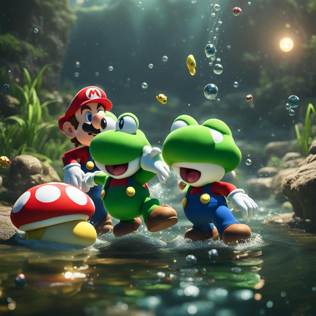 Super Mario Underwater Battle: 3D Digital Art