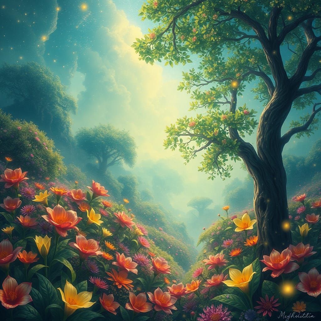 Ethereal Landscape Woven from Fate in Digital Art