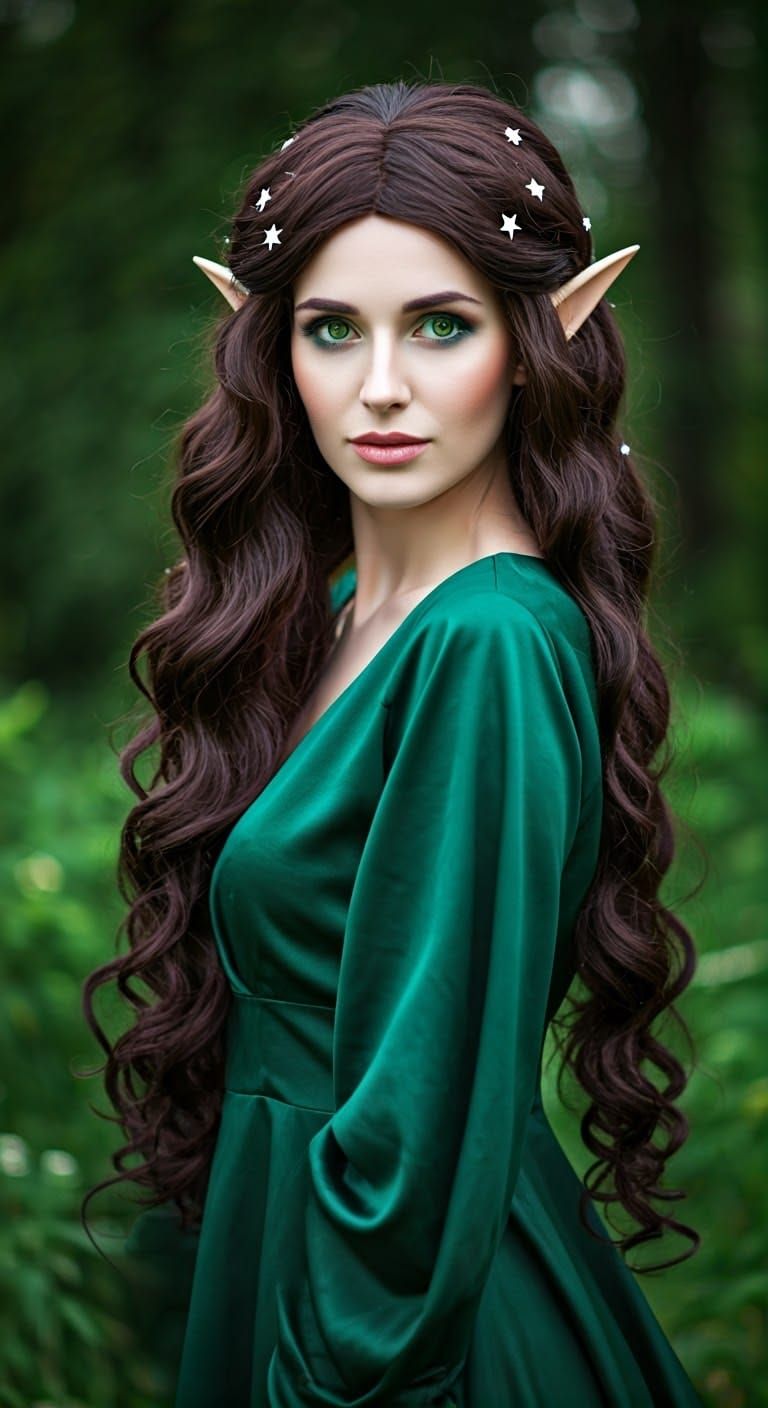 Beautiful Elf Cosplay Portrait in Silk Dress