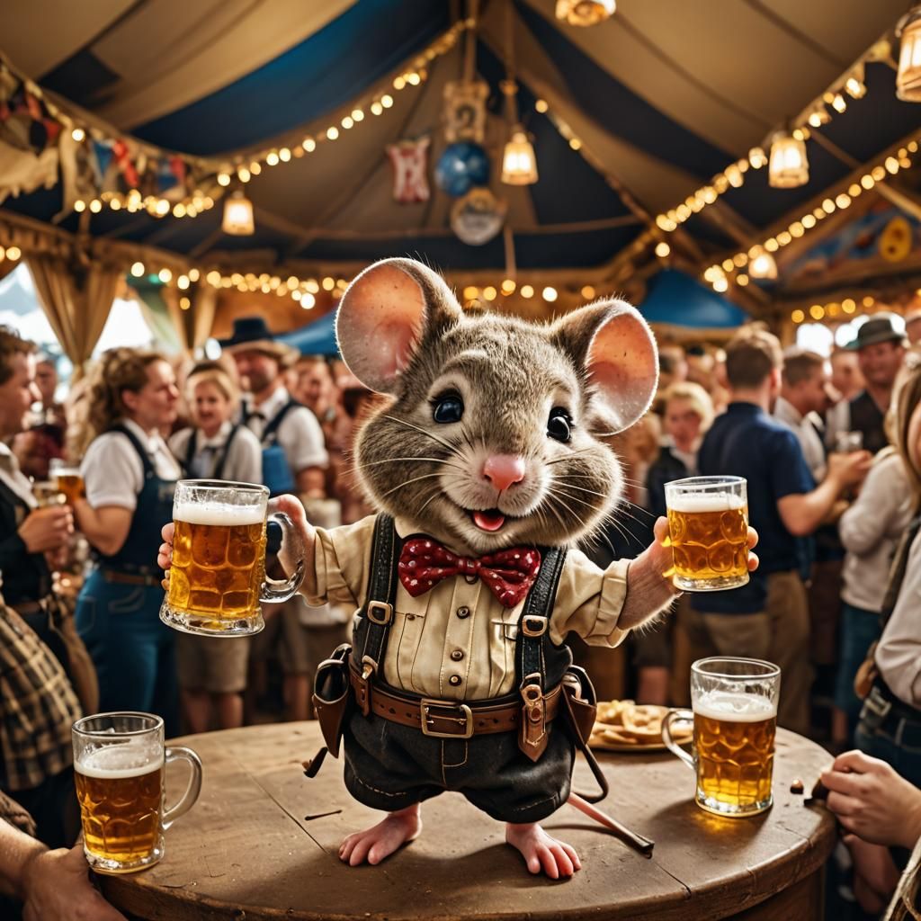 Chibi Mouse Celebrates Oktoberfest: Hyper-Realistic Photogra...