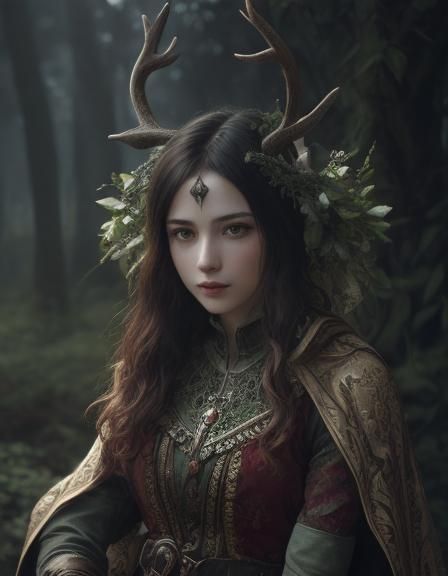 Detailed Sprite with Stag Antlers in Forest