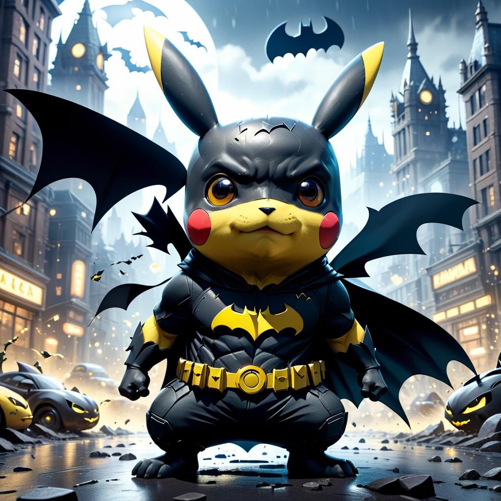 Pikachu Batman Mashup: Detailed Matte Painting
