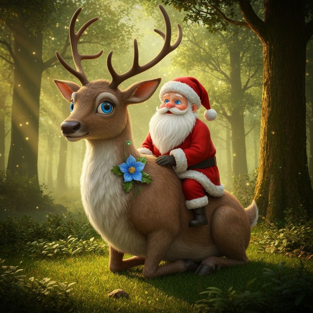 Santa and Magical Reindeer in Enchanted Forest