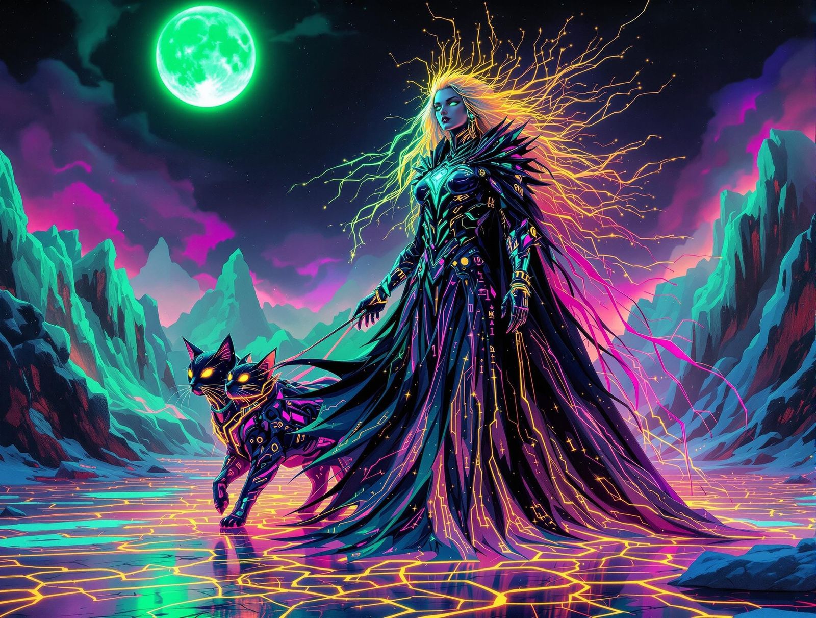 Surreal Goddess of the Neon Cosmos