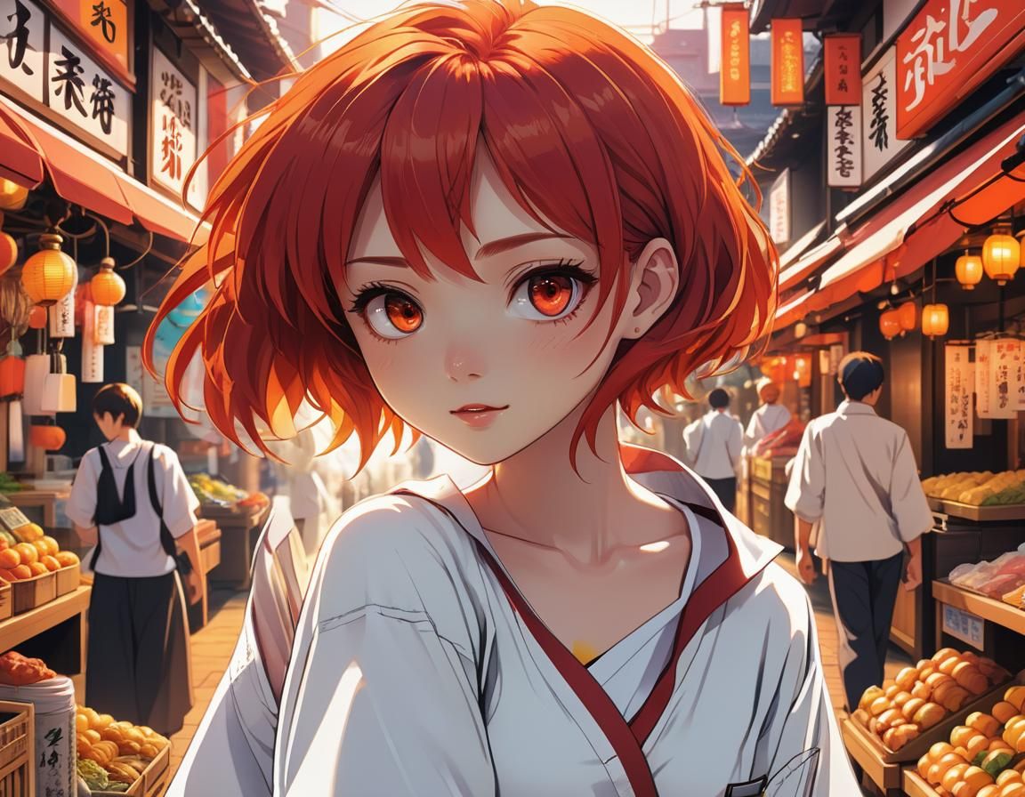 Anime Girl in Japanese Marketplace Key Visual