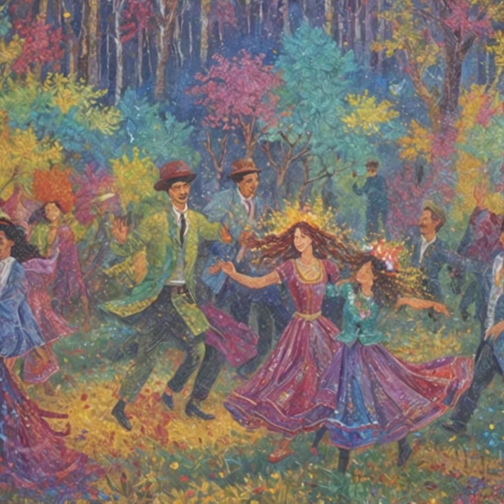 Romani Dance: Vibrant Folk Art in Whimsical Forest