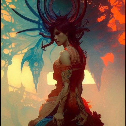 Hyperdetailed Devil Concept Art in Orange and Teal