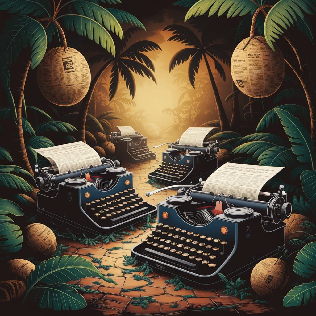 Surreal Typewriters in Tropical Ruins
