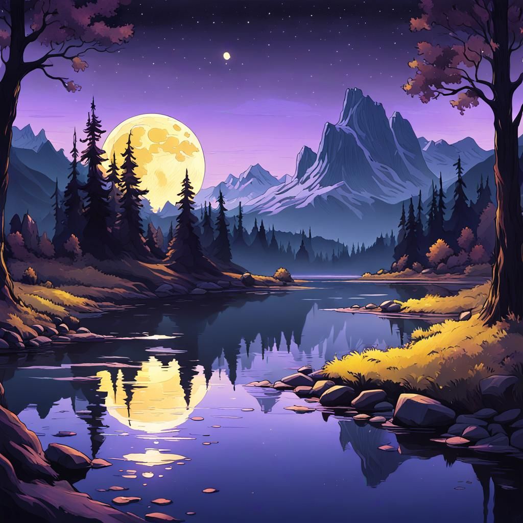 Moonlit River in Dark Fantasy Style