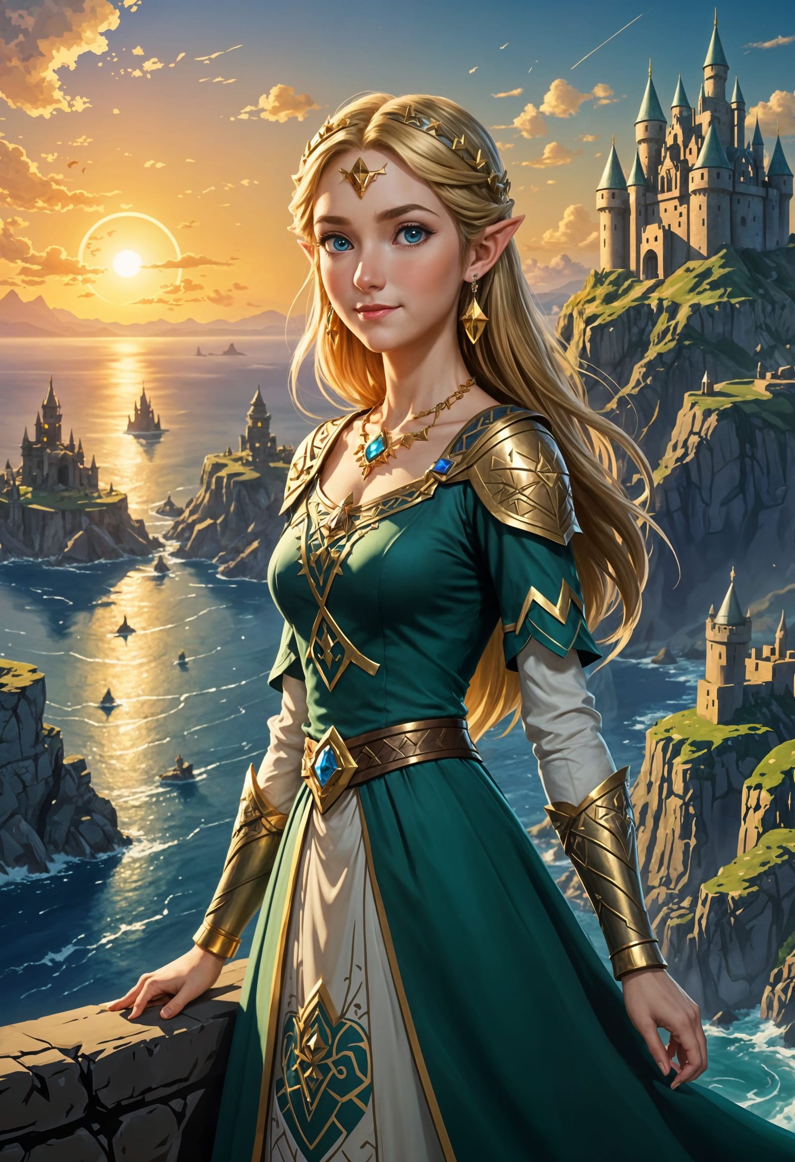 Princess Zelda at Oceanside (green dress)