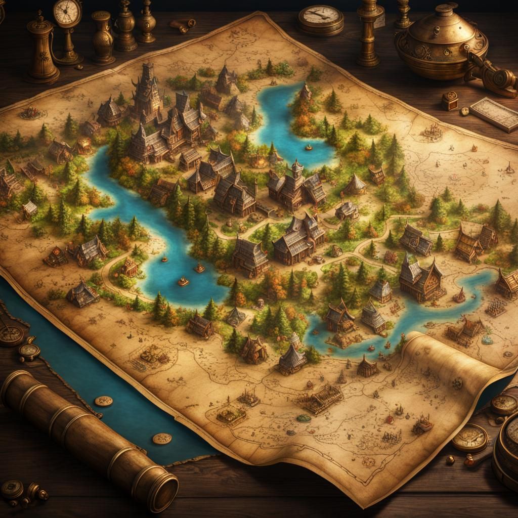 Wonderland Treasure Map in Photorealistic Style
