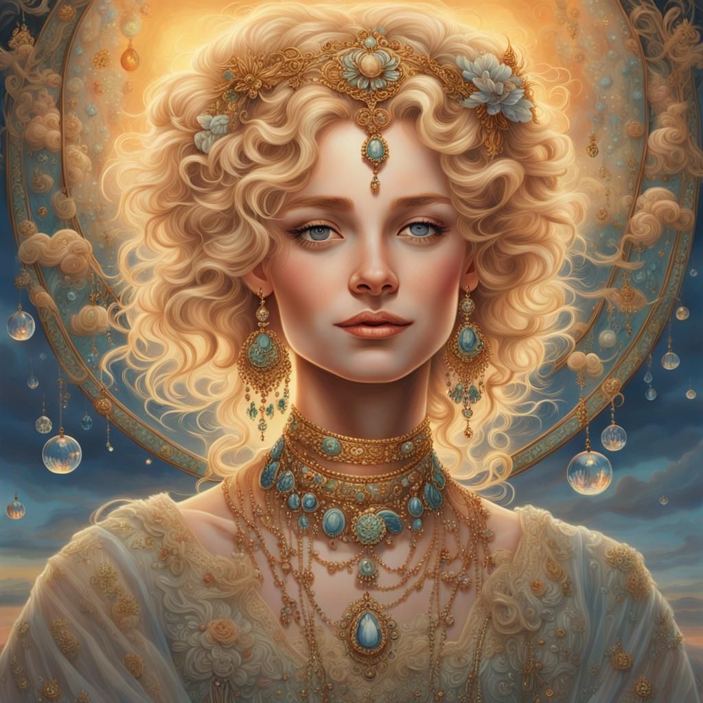 Smiling Blonde Woman in Ethereal Starry Landscape