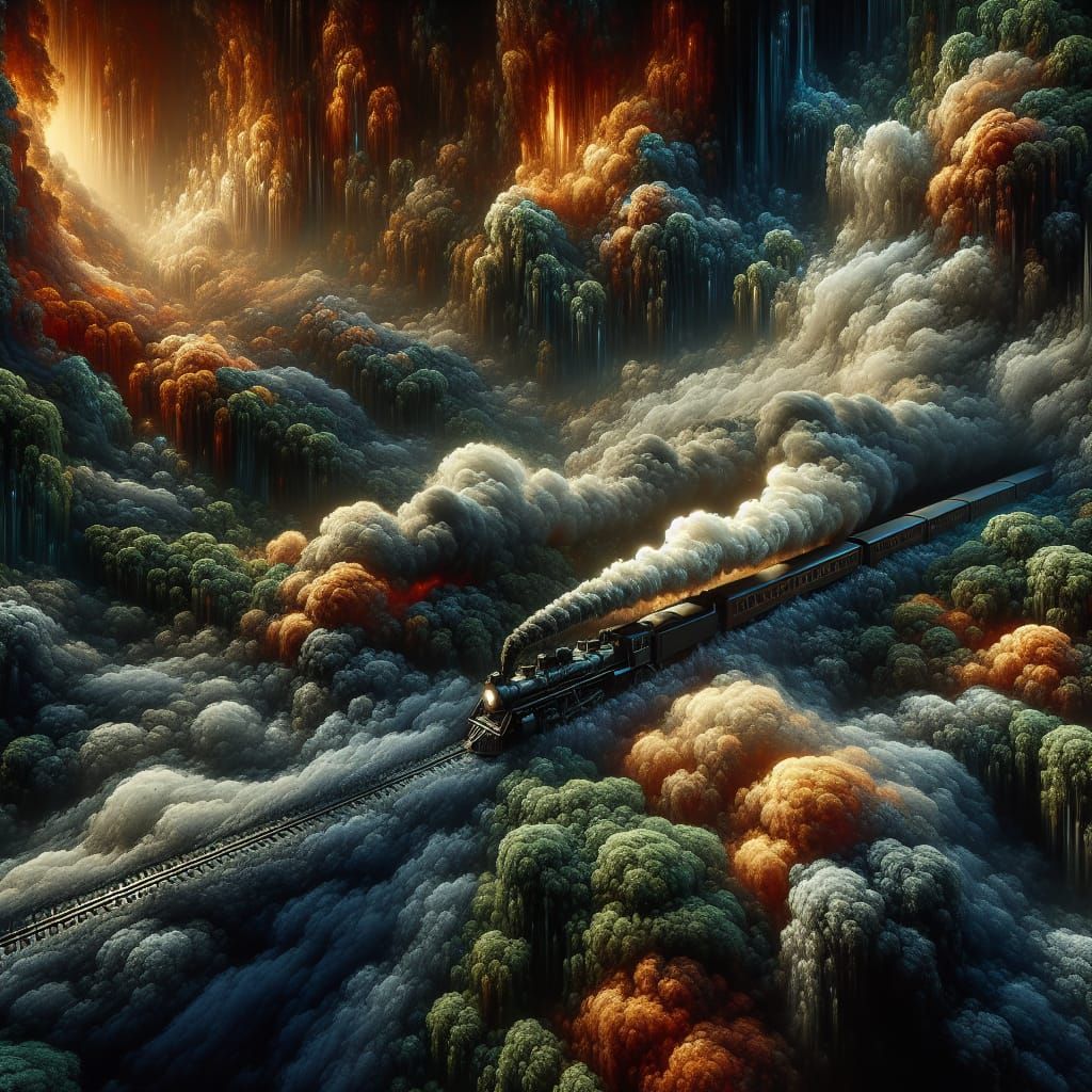 Steam Train in Lush Bushes: Matte Painting