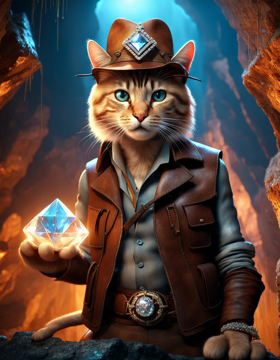 Cat Indiana Jones in Crystal Cave