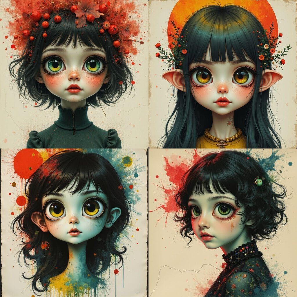Hyper Cute Lady Portrait with Big Eyes in Pop Surrealism Sty...
