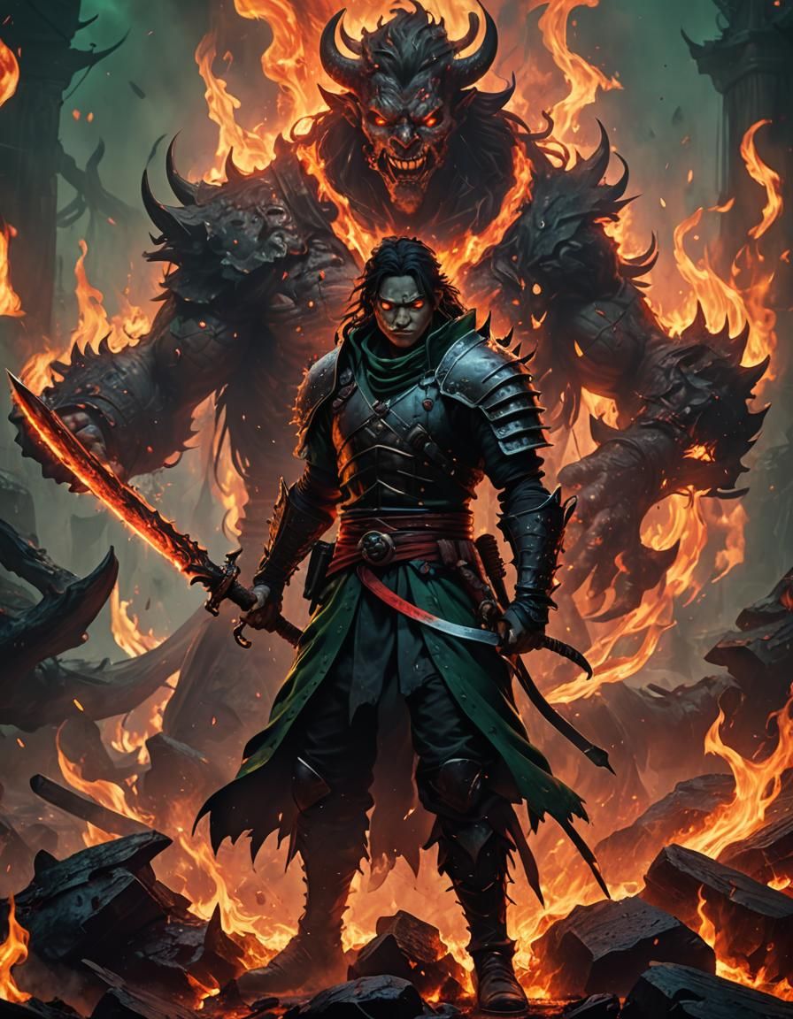 Hell Demon Slayer in Dark Fantasy Concept Art
