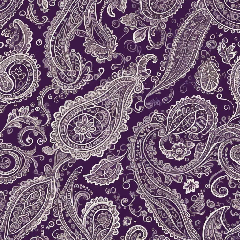 Purple and Silver Paisley Pattern Background