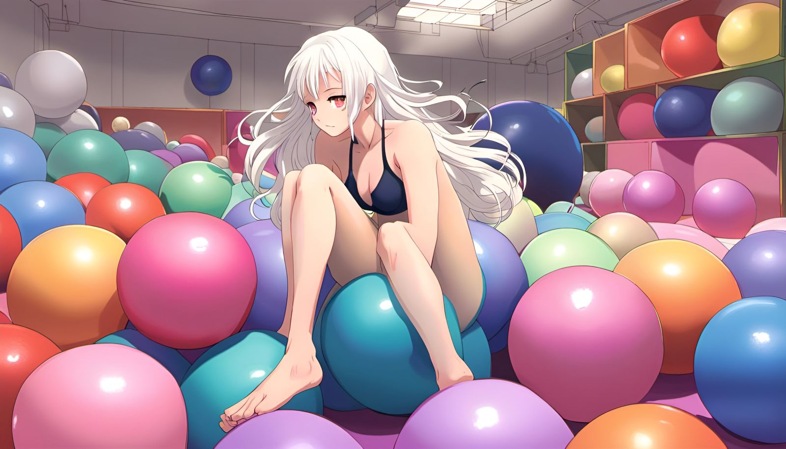 Anime Girl on Yoga Balls in Manga Style