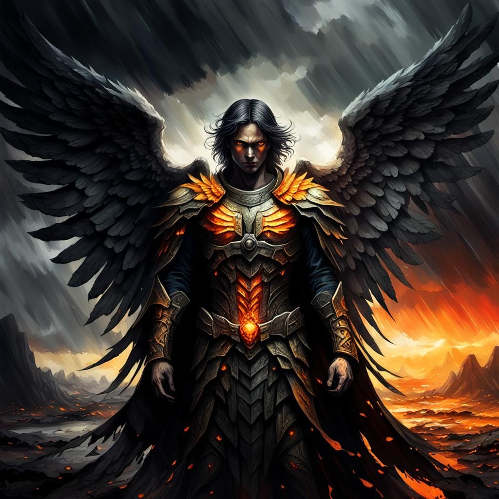 Archangel in Apocalyptic Landscape: Dark Fantasy Illustratio...