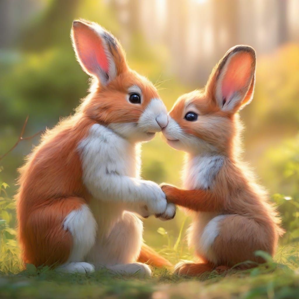 Giant Rabbit Holds Tiny Fox in Whimsical Art