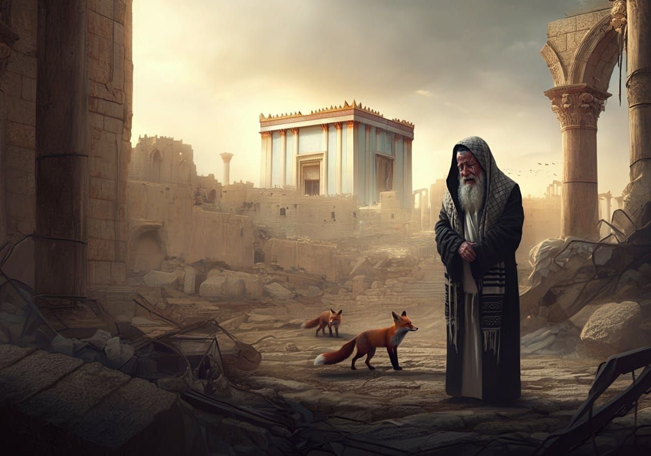 Rabbi Mourns Jerusalem Ruins in Atmospheric Light