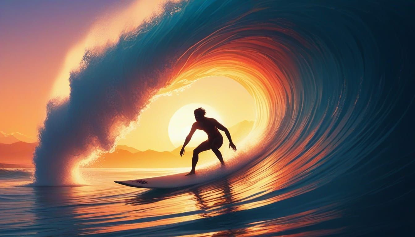Vibrant Surfer Caught Inside a Rainbow Wave