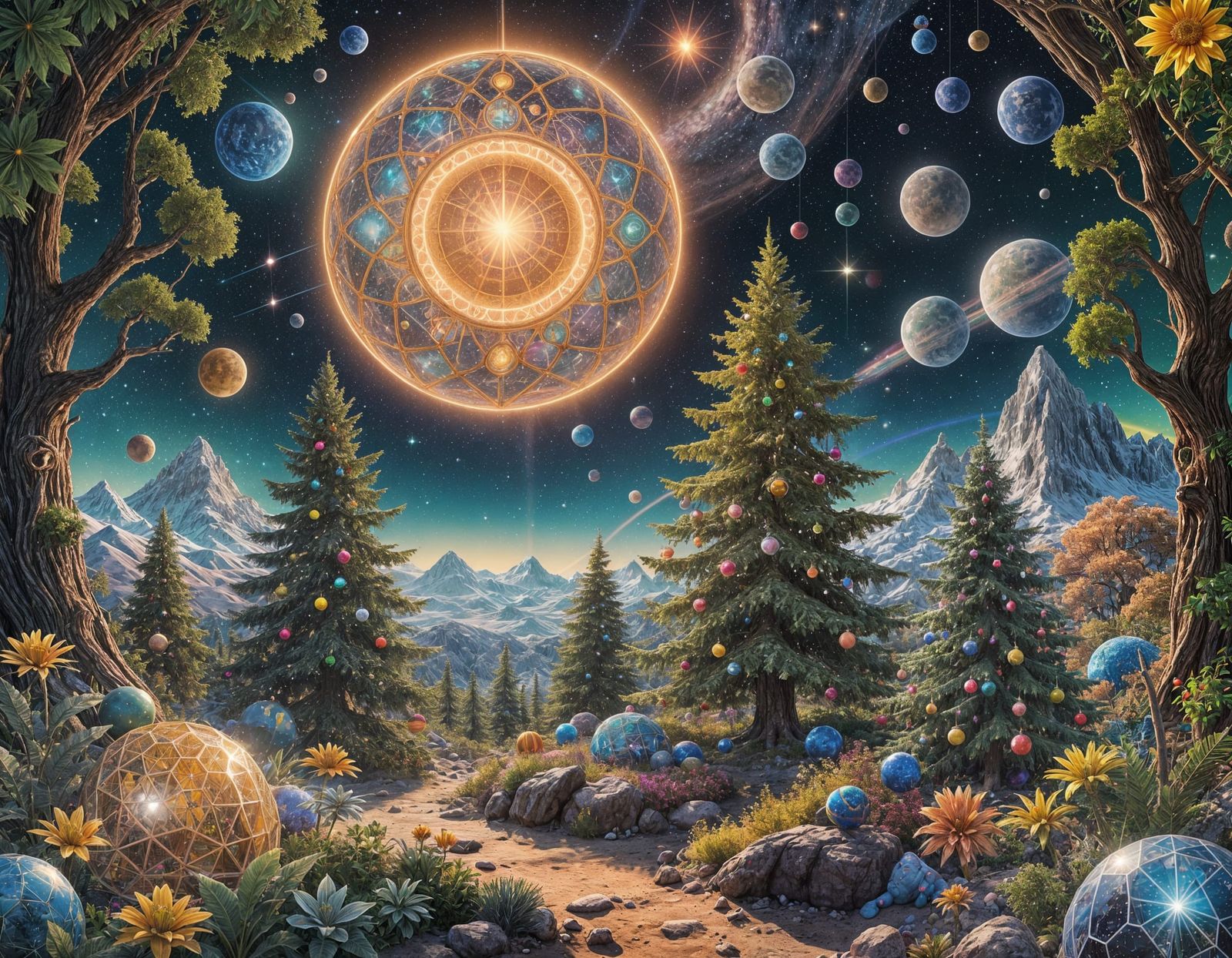 Christmas at Lunar Oasis in Vibrant Psychedelic Style