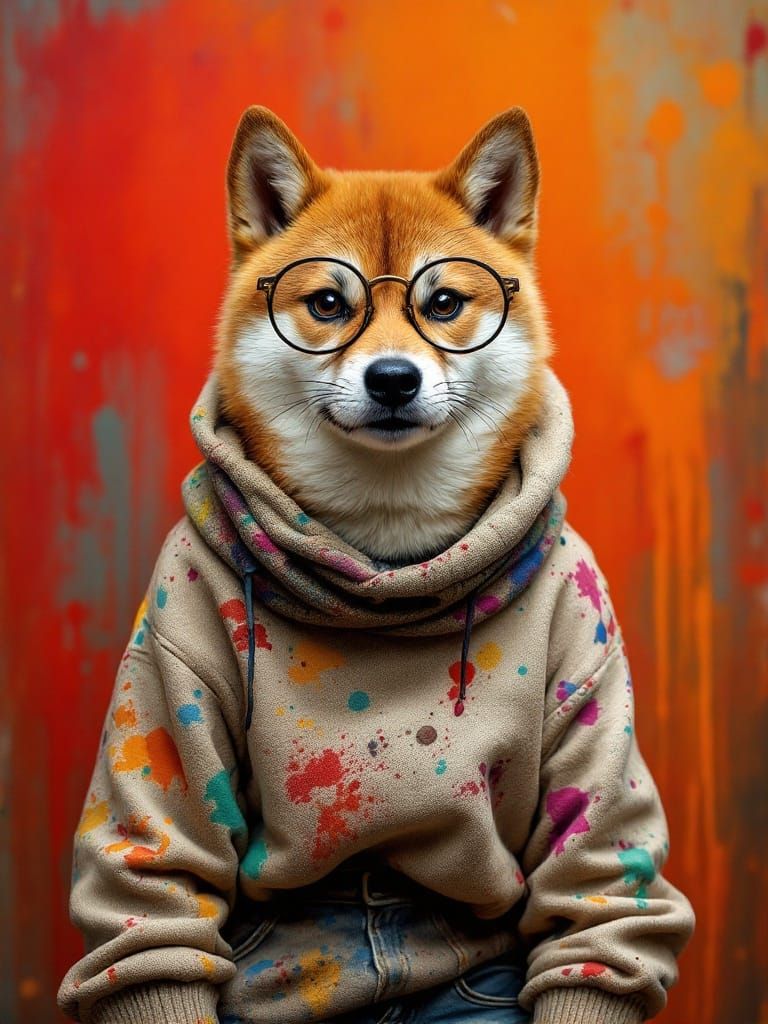 Shiba Inu in Eclectic Artistic Attire
