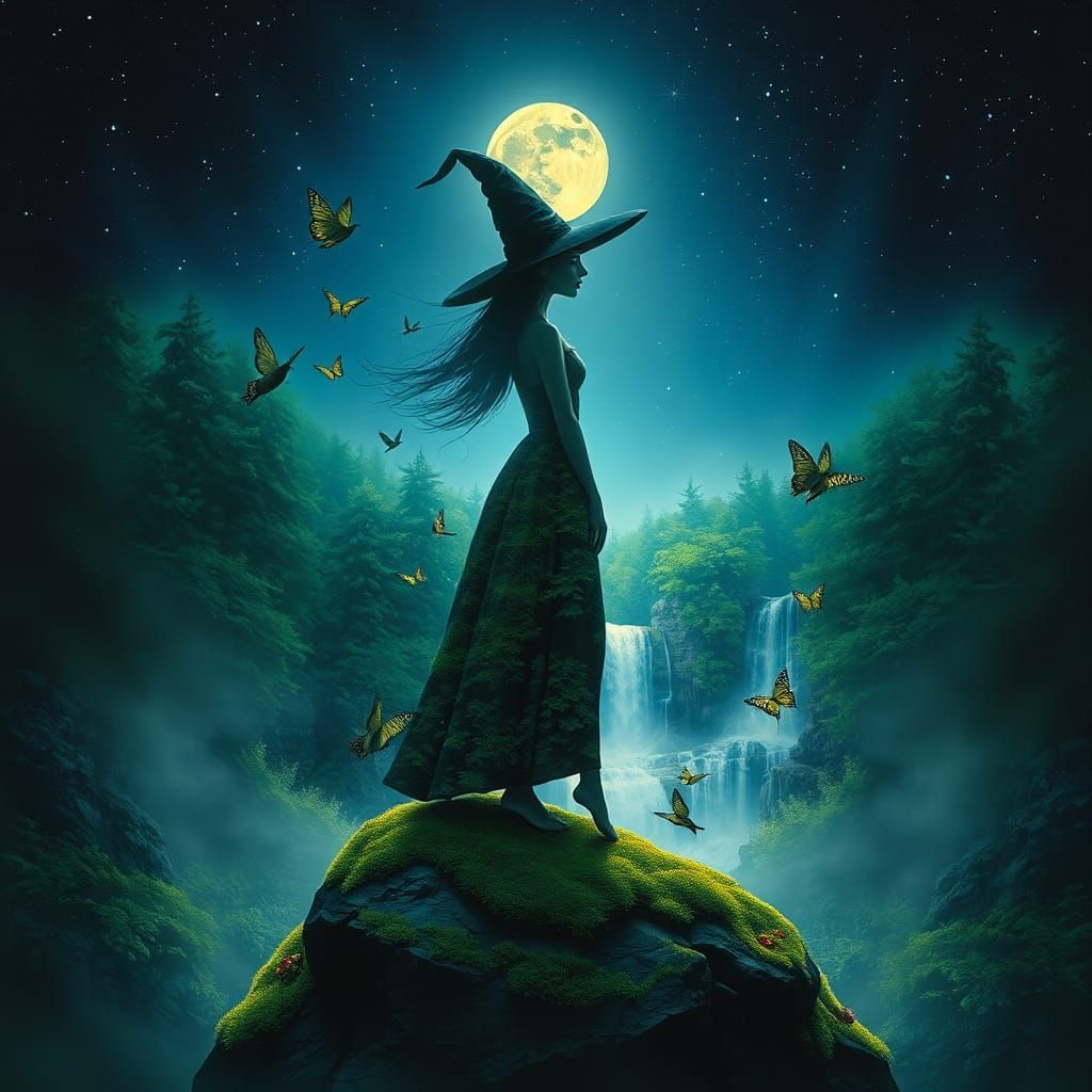 Good Witch Silhouette Reveals Mystical Moonlit Landscape