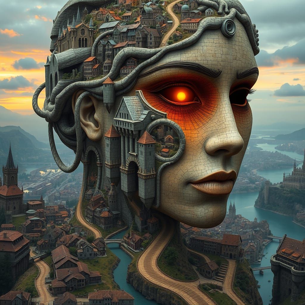 Medieval Fantasy Goddess Emerges from a Surreal Landscape