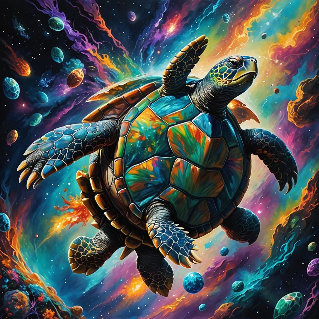 Cyberpunk Space Turtle Evading Lasers