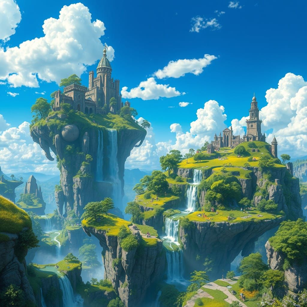 Ethereal Floating Islands in Vibrant, Whimsical Landscapes