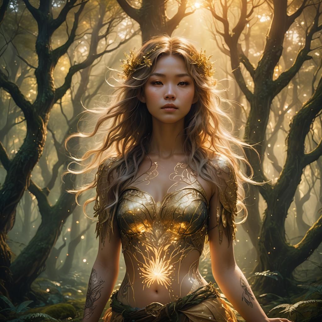 Mystical Forest Portrait in Yoshitaka Amano Style