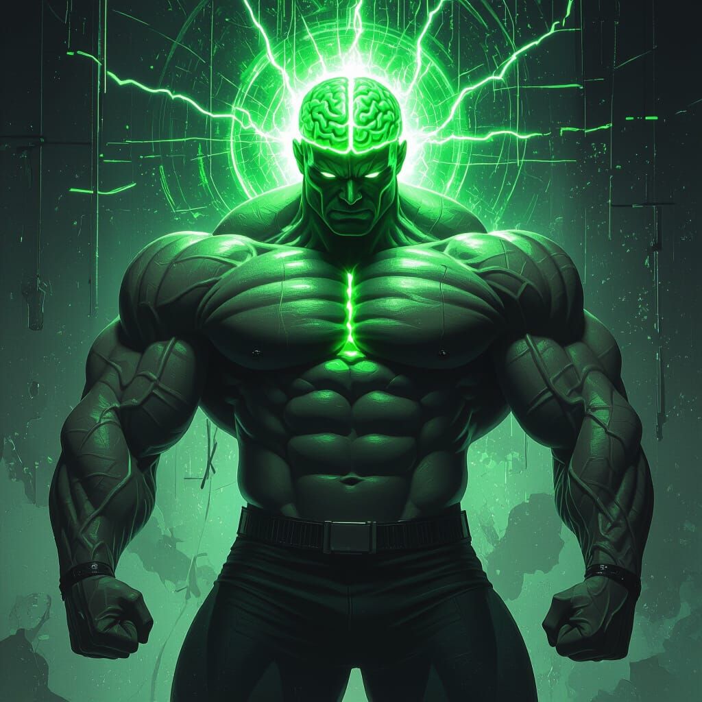 A hyper-muscular male bodybuilder with an impossibly massive...