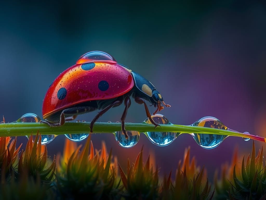 Ladybug's Crystal Obstacle: Macro Photography in Golden Rati...