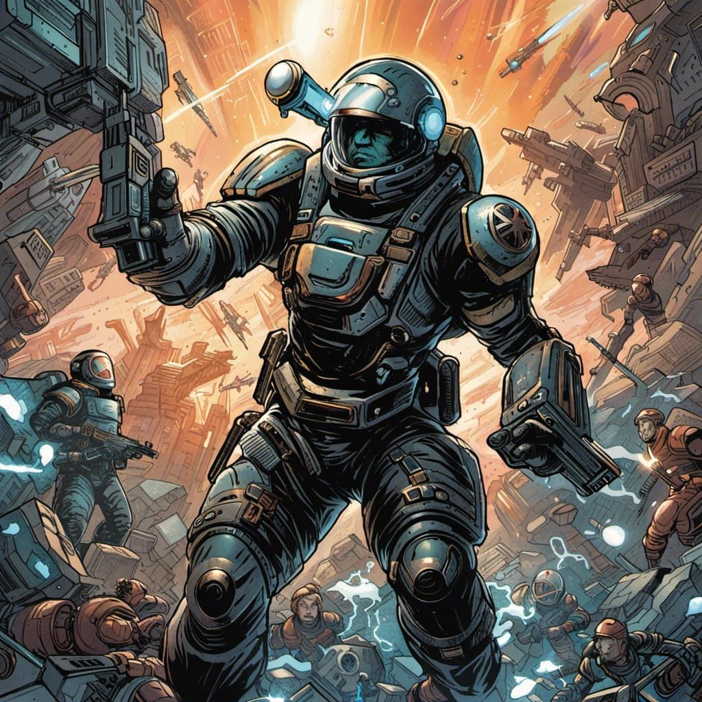 Futuristic Space Soldier in Comic Book Style
