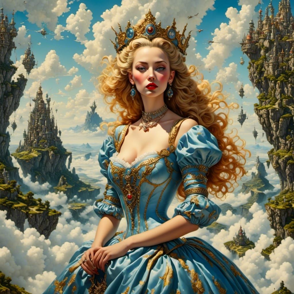 Epic Warrior Queen in Surreal Fantasy Landscape