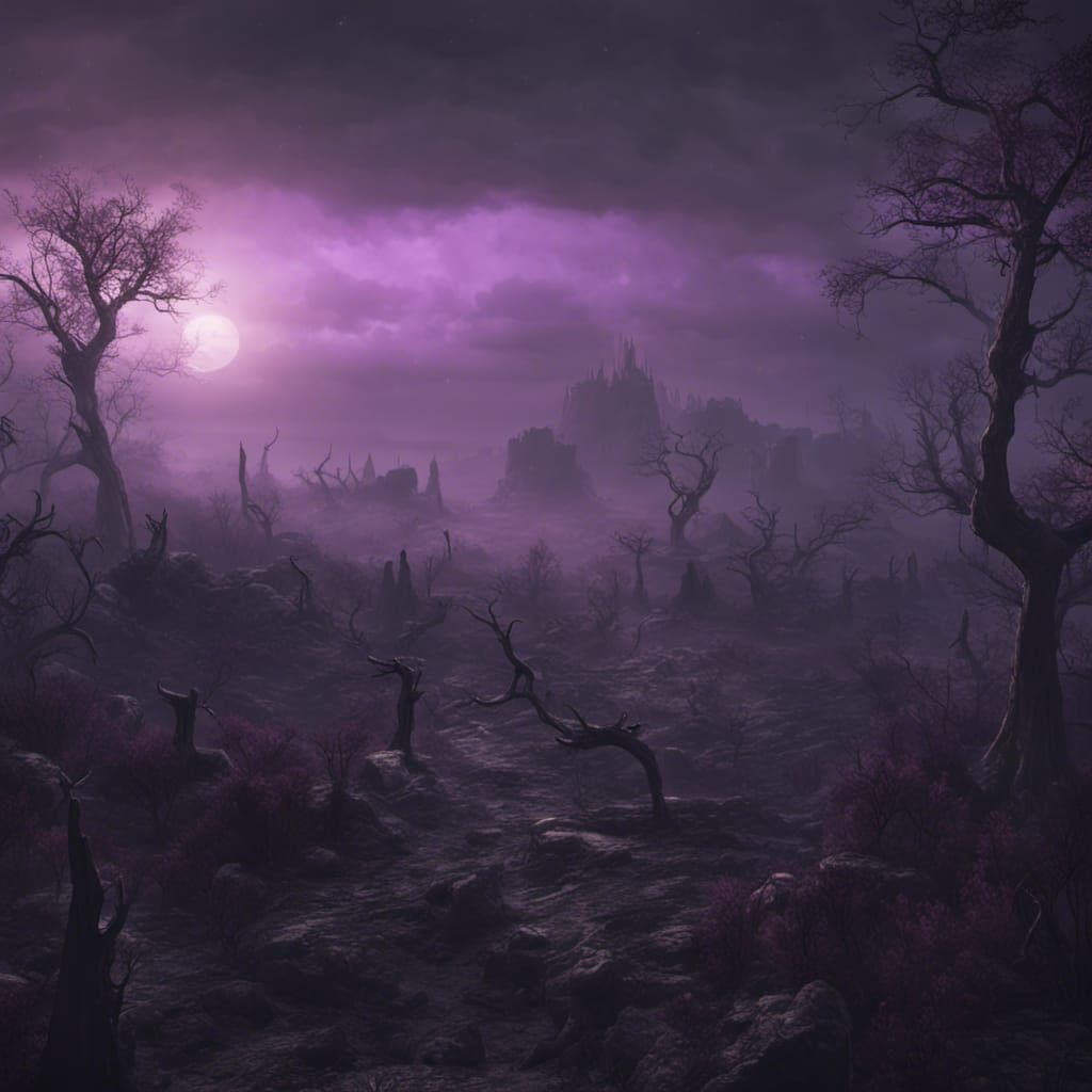 Epic Barren Realm in Black and Purple Fog